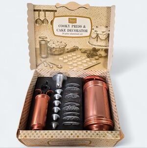 Vintage Sears Cooky Press & Cake Decorator Set Copper and Silver Tone